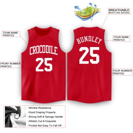 Personalized Red White Round Neck Basketball Jersey Team Custom Name and Number