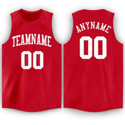 Personalized Red White Round Neck Basketball Jersey Team Custom Name and Number