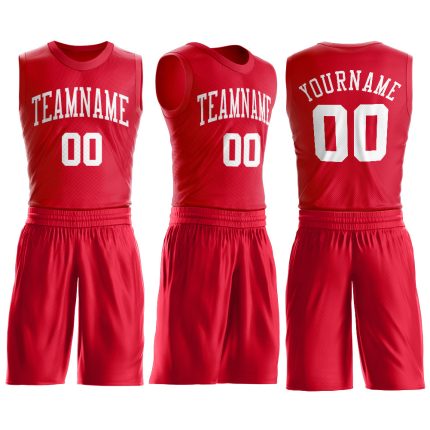 Personalized Red White Round Neck Suit Basketball Jersey