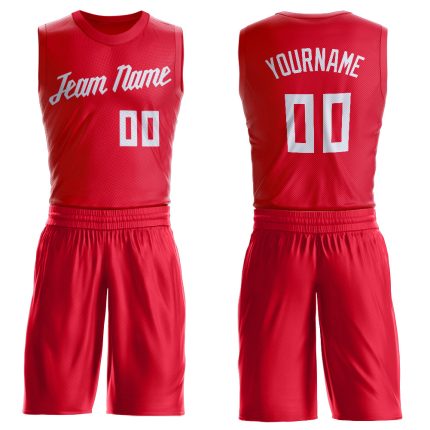 Personalized Red White Round Neck Suit Basketball Jersey Team Custom Name and Number