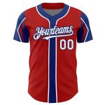 Personalized Red White-Royal 3 Colors Arm Shapes Authentic Baseball Jersey Team Custom Name and Number