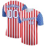 Personalized Red White-Royal 3D American Flag Patriotic Performance T-Shirt Team Custom Name and Number