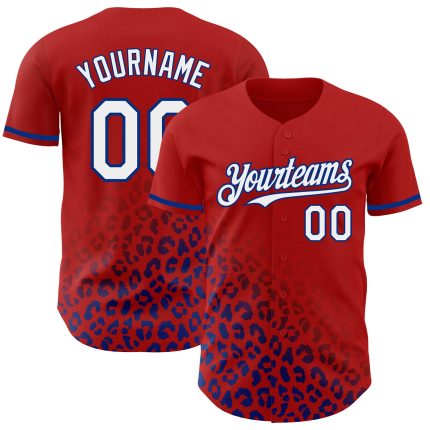 Personalized Red White-Royal 3D Pattern Design Leopard Print Fade Fashion Authentic Baseball Jersey Team Custom Name and Number