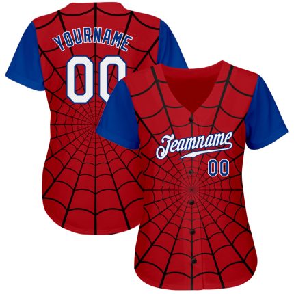 Personalized Red White-Royal 3D Pattern Design Spider Web Authentic Baseball Jersey Team Custom Name and Number