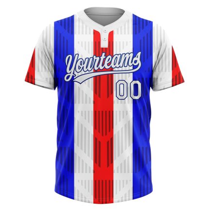 Personalized Red White-Royal 3D Pattern Two-Button Unisex Softball Jersey Team Custom Name and Number