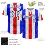 Personalized Red White-Royal 3D Pattern Two-Button Unisex Softball Jersey Team Custom Name and Number