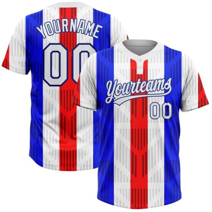 Personalized Red White-Royal 3D Pattern Two-Button Unisex Softball Jersey Team Custom Name and Number
