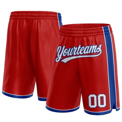 Personalized Red White-Royal Authentic Basketball Shorts Team Custom Name and Number