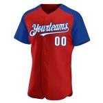 Personalized Red White-Royal Authentic Raglan Sleeves Baseball Jersey Team Custom Name and Number