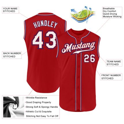 Personalized Red White-Royal Authentic Sleeveless Baseball Jersey Team Custom Name and Number