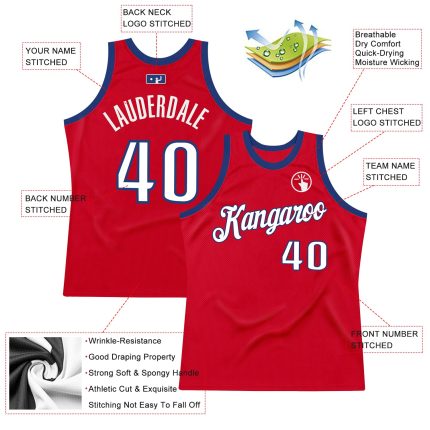 Personalized Red White-Royal Authentic Throwback Basketball Jersey