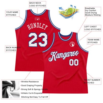 Personalized Red White-Royal Authentic Throwback Basketball Jersey Team Custom Name and Number