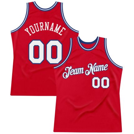 Personalized Red White-Royal Authentic Throwback Basketball Jersey Team Custom Name and Number