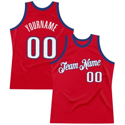 Personalized Red White-Royal Authentic Throwback Basketball Jersey