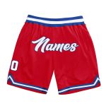 Personalized Red White-Royal Authentic Throwback Basketball Shorts Team Custom Name and Number