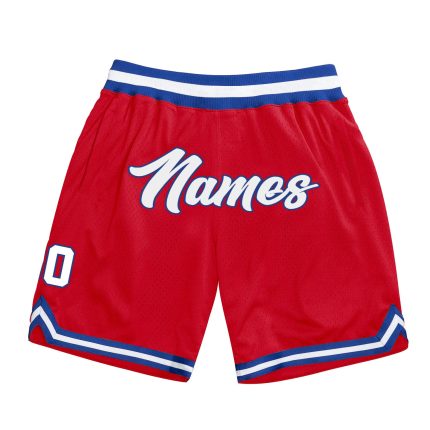 Personalized Red White-Royal Authentic Throwback Basketball Shorts Team Custom Name and Number