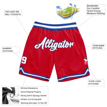 Personalized Red White-Royal Authentic Throwback Basketball Shorts Team Custom Name and Number