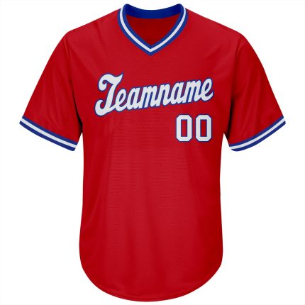 Personalized Red White-Royal Authentic Throwback Rib-Knit Baseball Jersey Shirt