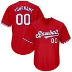 Personalized Red White-Royal Authentic Throwback Rib-Knit Baseball Jersey Shirt Team Custom Name and Number