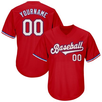 Personalized Red White-Royal Authentic Throwback Rib-Knit Baseball Jersey Shirt Team Custom Name and Number