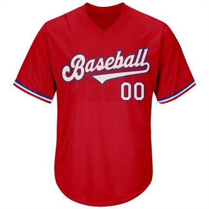 Personalized Red White-Royal Authentic Throwback Rib-Knit Baseball Jersey Shirt Team Custom Name and Number