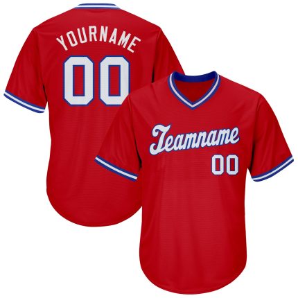 Personalized Red White-Royal Authentic Throwback Rib-Knit Baseball Jersey Shirt