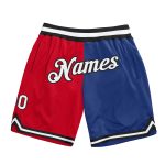 Personalized Red White-Royal Authentic Throwback Split Fashion Basketball Shorts Team Custom Name and Number