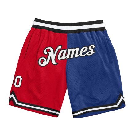 Personalized Red White-Royal Authentic Throwback Split Fashion Basketball Shorts Team Custom Name and Number