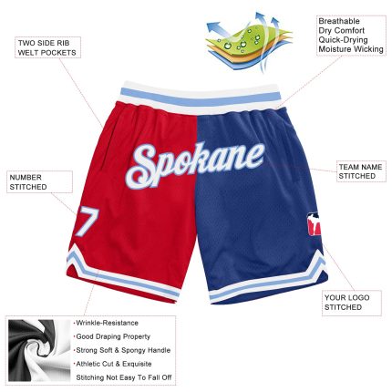 Personalized Red White-Royal Authentic Throwback Split Fashion Basketball Shorts