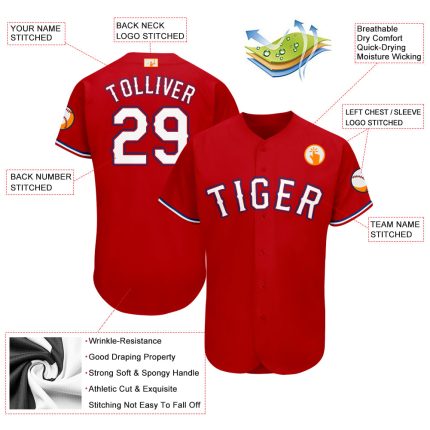 Personalized Red White-Royal Baseball Jersey