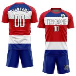 Personalized Red White Royal-Black Sublimation Costa Rican Flag Soccer Uniform Jersey Team Custom Name and Number