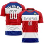 Personalized Red White Royal-Black Sublimation Costa Rican Flag Soccer Uniform Jersey Team Custom Name and Number