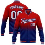 Personalized Red White-Royal Bomber Full-Snap Varsity Letterman Fade Fashion Jacket Team Custom Name and Number