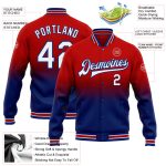 Personalized Red White-Royal Bomber Full-Snap Varsity Letterman Fade Fashion Jacket Team Custom Name and Number