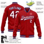 Personalized Red White-Royal Bomber Full-Snap Varsity Letterman Jacket