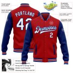Personalized Red White-Royal Bomber Full-Snap Varsity Letterman Two Tone Jacket Team Custom Name and Number
