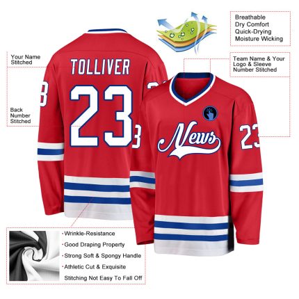 Personalized Red White-Royal Hockey Jersey Team Custom Name and Number