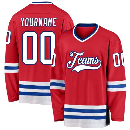 Personalized Red White-Royal Hockey Jersey Team Custom Name and Number