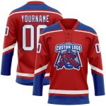 Personalized Red White-Royal Hockey Lace Neck Jersey Team Custom Name and Number