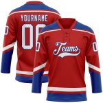 Personalized Red White-Royal Hockey Lace Neck Jersey Team Custom Name and Number