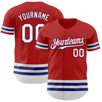Personalized Red White-Royal Line Authentic Baseball Jersey Team Custom Name and Number