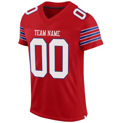 Personalized Red White-Royal Mesh Authentic Football Jersey