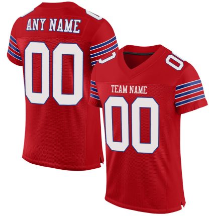 Personalized Red White-Royal Mesh Authentic Football Jersey