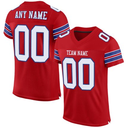 Personalized Red White-Royal Mesh Authentic Football Jersey Team Custom Name and Number