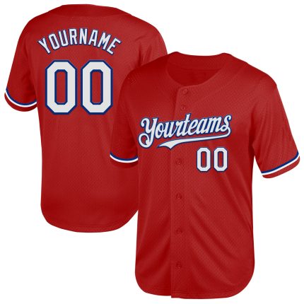 Personalized Red White-Royal Mesh Authentic Throwback Baseball Jersey Team Custom Name and Number