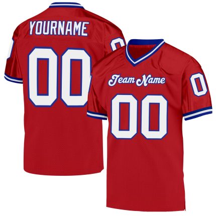 Personalized Red White-Royal Mesh Authentic Throwback Football Jersey Team Custom Name and Number