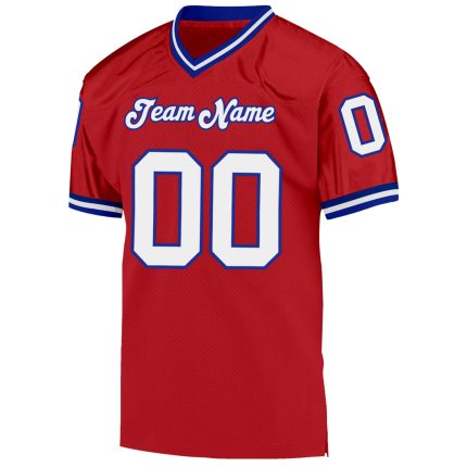 Personalized Red White-Royal Mesh Authentic Throwback Football Jersey Team Custom Name and Number