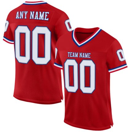 Personalized Red White-Royal Mesh Authentic Throwback Football Jersey