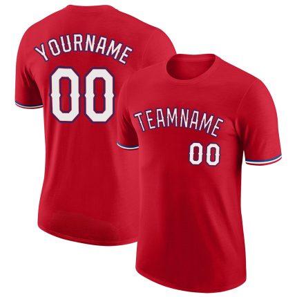 Personalized Red White-Royal Performance T-Shirt Team Custom Name and Number