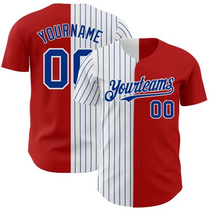 Personalized Red White-Royal Pinstripe Authentic Split Fashion Baseball Jersey Team Custom Name and Number